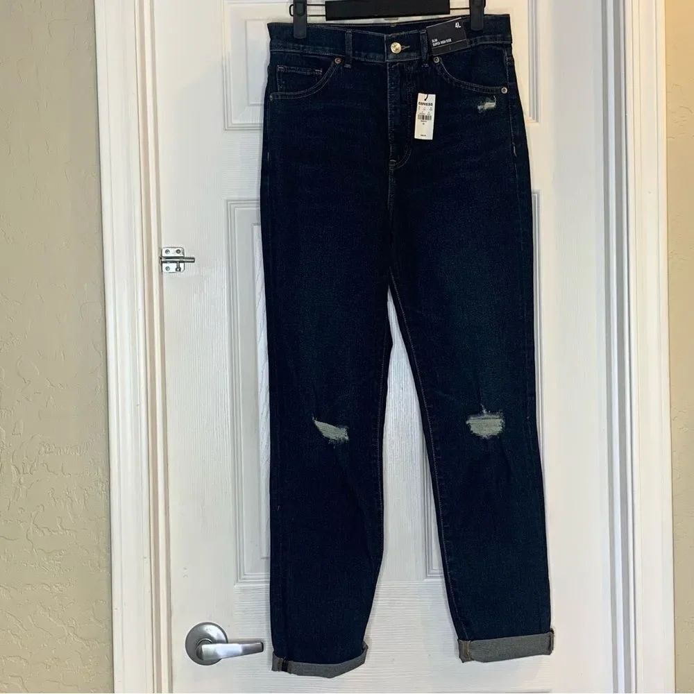 Express Slim Super High Rise Distressed Jeans Size 4L